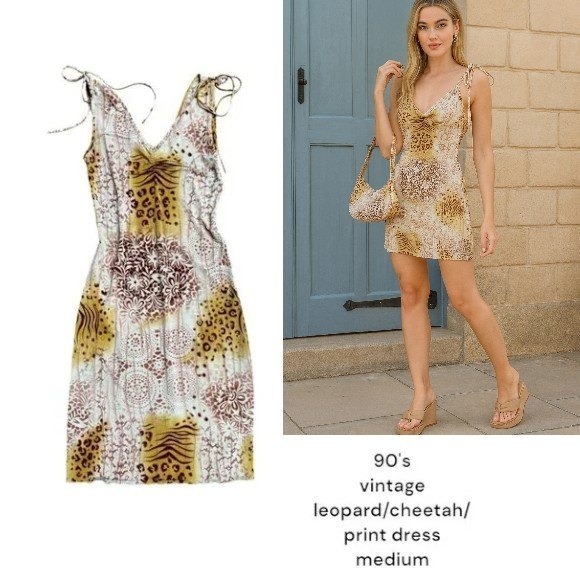 Timing Dresses & Skirts - Vintage 90s Animal Print Dress Spaghetti Strap Mini Dress Medium made in USA